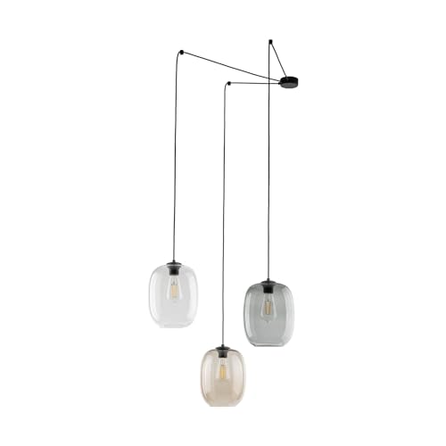 Licht-Erlebnisse Hängelampe 3-flammig XXL B: max. 4 m H: max. 2,1 m flexibel verstellbar Rauchglas Metall E27 Hängeleuchte Wohnzimmer Pendelleuchte Esszimmer von Licht-Erlebnisse