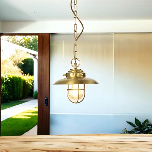 Licht-Erlebnisse Hängelampe Außen Echt-Messing EU Produkt IP54 D:23cm für Garten Terrasse Überdach E27 Maritim Aussenleuchte Hängeleuchte Pendellampe Außenlampe von Licht-Erlebnisse