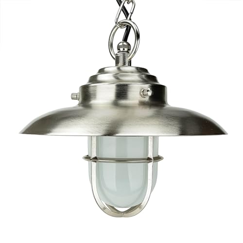 Licht-Erlebnisse Hängelampe Außen Echt-Messing in Nickel matt IP54 D:23cm für Garten Terrasse Überdach E27 Maritim Aussenleuchte Hängeleuchte Pendellampe Außenlampe von Licht-Erlebnisse