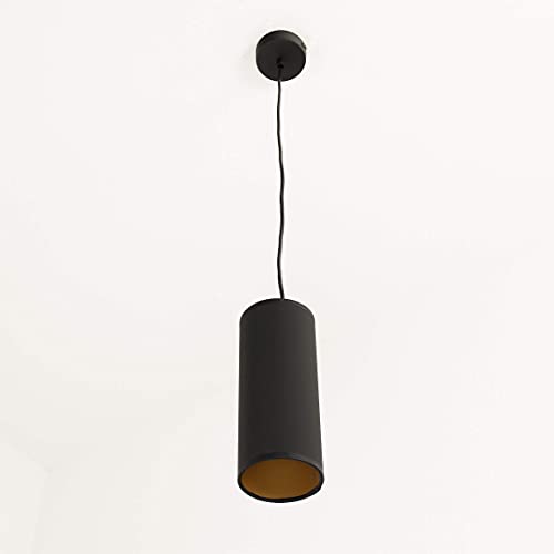 Licht-Erlebnisse Hängelampe Esstisch Wohnraumleuchte Schwarz Gold Pendelleuchte Stoff Metall Ø8cm Retro Wohnzimmer von Licht-Erlebnisse