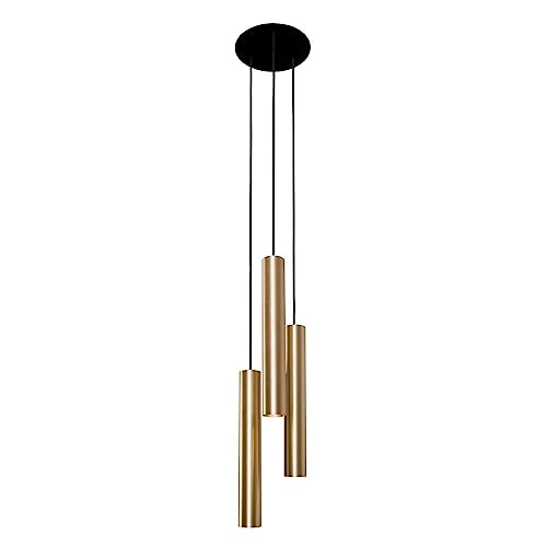 Pendelleuchte rund Messing Zylinder 3-flammig D:20cm GU10 wechselbar B:62cm für Esszimmer Küche Hängelampe Hängeleuchte Pendellampe Innen von Licht-Erlebnisse