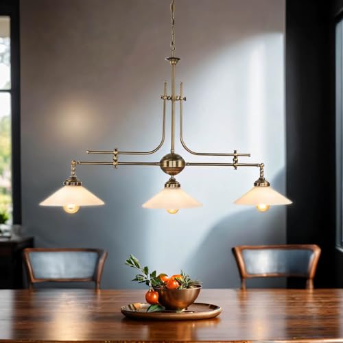 Licht-Erlebnisse Hängelampe Messing Glas in Bronze hell Weiß Wohnzimmer Esszimmer L:104,5 cm E27 3-flammig blendarm Jugendstil Esstisch Pendelleuchte von Licht-Erlebnisse