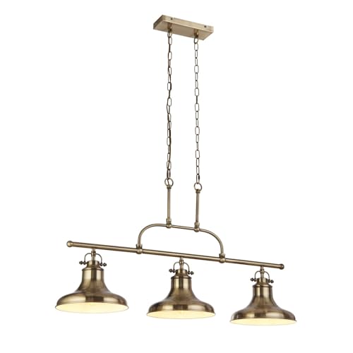 Licht-Erlebnisse Hängelampe Metall B: 96 cm H: max. 1,5 m verstellbar in Messing Antik 3-flammig E27 Vintage Design Pendelleuchte Esstisch Wohnzimmer Hängeleuchte von Licht-Erlebnisse