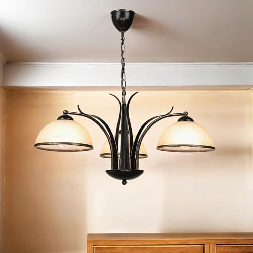 Licht-Erlebnisse Hängelampe Metall Glas in Messing Antik Weiß Esstisch Küche B:68 cm E27 max. 60 Watt blendarm 3-flammige Pendelleuchte Landhaus KORFU von Licht-Erlebnisse