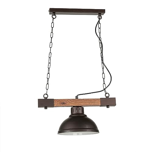 Licht-Erlebnisse Hängelampe Metall Holz in Braun Esstisch Wohnzimmer L:40 cm E27 max. 60 W wohnlich natürlich Rustikale Pendelleuchte Esszimmer HAKON von Licht-Erlebnisse