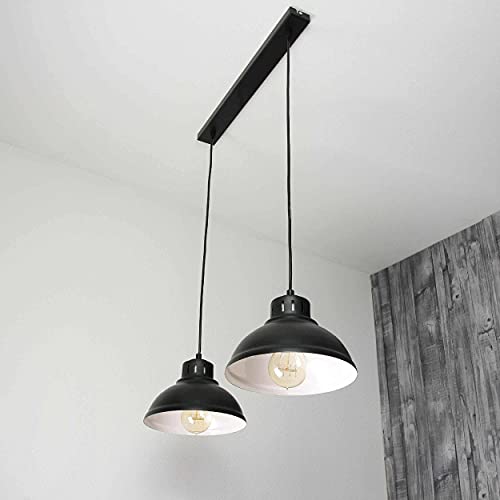 Licht-Erlebnisse Hängelampe Metall Schwarz Wohnzimmer Esszimmer L:65 cm E27 max. 60 Watt 2-flammig Industrie Pendelleuchte Esstisch SVEN von Licht-Erlebnisse