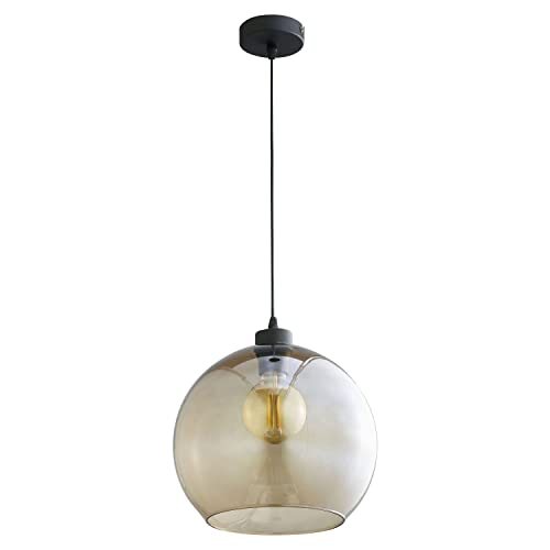 Licht-Erlebnisse Hängelampe Rauchglas rund Kugel Ø 30 cm E27 Glasschirm elegant Esstisch Wohnzimmer Pendelleuchte von Licht-Erlebnisse