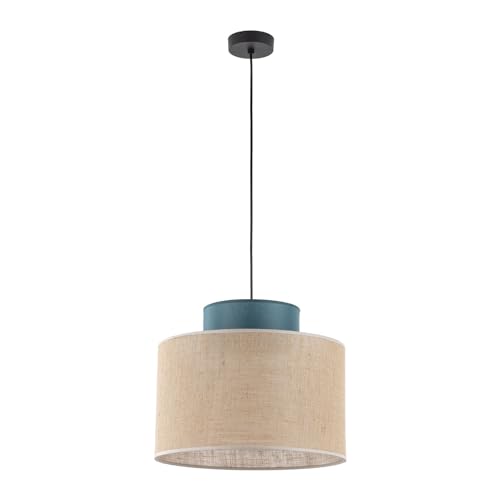 Licht-Erlebnisse Hängelampe Retro Jute Stoff E27 rund D: 38 cm H: max. 160 cm verstellbar Schwarz Natur Blau Hängeleuchte Pendelleuchte Wohnzimmer von Licht-Erlebnisse