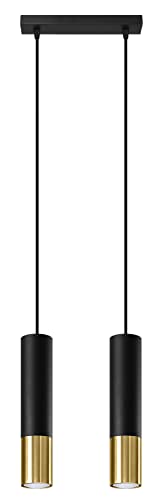 Licht-Erlebnisse Hängelampe Schwarz Gold B: 30 cm Metall länglich verstellbar bis 90 cm 2-flammig GU10 Pendelleuchte Esstisch von Licht-Erlebnisse