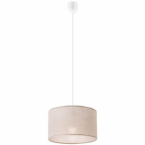 Licht-Erlebnisse Hängelampe Stoff Ø 35 cm H: max. 70 cm Beige verstellbar wohnlich Modern E27 Pendelleuchte Schlafzimmer Wohnzimmer Esszimmer von Licht-Erlebnisse