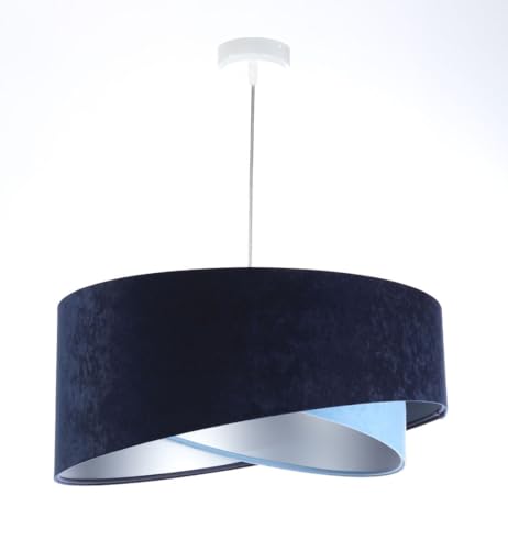 Licht-Erlebnisse Hängelampe Stoff Velours Optik in Blau Silber E27 rund Ø 50 cm Doppelschirm Modern Pendelleuchte Schlafzimmer Hängeleuchte Wohnzimmer von Licht-Erlebnisse