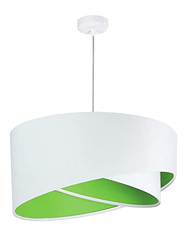 Licht-Erlebnisse Hängelampe Weiß Grün Stoff rund Ø50cm Modern stylisch BRANDO Wohnzimmer Esstisch Pendelleuchte von Licht-Erlebnisse