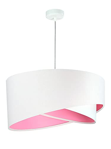 Licht-Erlebnisse Hängelampe Weiß Rosa rund Ø50cm moderner Stoffschirm BRANDO Wohnzimmer Schlafzimmer Pendelleuchte von Licht-Erlebnisse