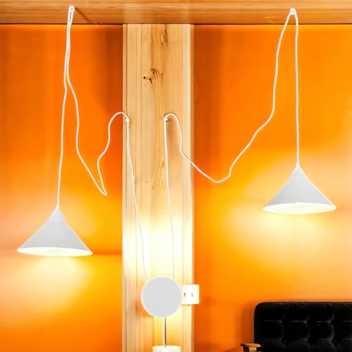Licht-Erlebnisse Hängeleuchte flexibel mit Kabel + Stecker aus Metall in weiß 2xE27 für Arbeitsbereich Schlafzimmer Wohnzimmer Hängelampe Decke Pendelleuchte von Licht-Erlebnisse