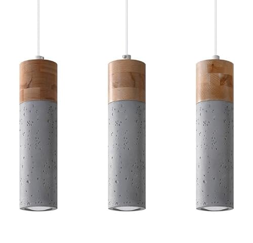 Licht-Erlebnisse Hängeleuchte 3-flammig Beton Holz Zylinder verstellbar bis 120 cm GU10 Hängelampe Esstisch Esszimmer von Licht-Erlebnisse