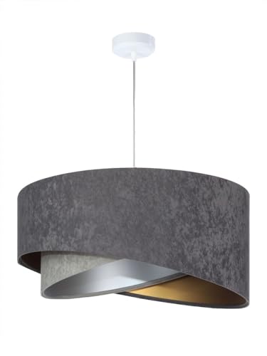 Licht-Erlebnisse Hängeleuchte E27 rund Ø 50 cm in Grau Gold Silber Stoff Velours Optik Doppelschirm Modern MARLON Hängelampe Wohnzimmer Pendelleuchte Schlafzimmer von Licht-Erlebnisse
