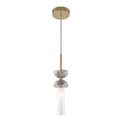 Licht-Erlebnisse Hängeleuchte Glas Metall Marmor Ø 10 cm rund H: max. 336,5 cm verstellbar Weiß Gold Grau Modern Hängelampe Wohnzimmer Pendelleuchte Esstisch von Licht-Erlebnisse