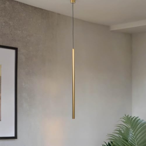 Licht-Erlebnisse Hängeleuchte Metall in Gold matt inkl. LED G9 Ø 2,5 cm H: max. 205 cm schmal lang Modern Hängelampe Esszimmer Küche Pendelleuchte Wohnzimmer von Licht-Erlebnisse