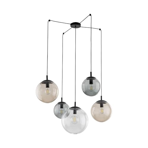 Licht-Erlebnisse Hängeleuchte Rauchglas Metall E27 B: max. 400 cm H: max. 220 cm XXL flexibel verstellbar 5-flammig Kugel Schirm Hängelampe Wohnzimmer von Licht-Erlebnisse