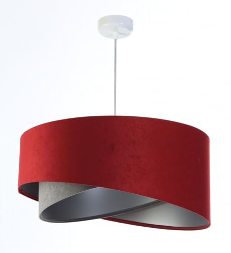 Licht-Erlebnisse Hängeleuchte Stoff Velours Optik Rot-Braun Grau Silber E27 rund Ø 50 cm Doppelschirm Modern Pendelleuchte Wohnzimmer Hängelampe Esszimmer von Licht-Erlebnisse