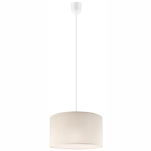 Licht-Erlebnisse Hängeleuchte Weiß Creme Ø 35 cm Modern Stoff höhenverstellbar bis 70 cm E27 Pendelleuchte Wohnzimmer Schlafzimmer Esstisch von Licht-Erlebnisse