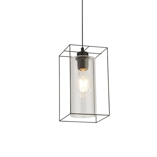 Licht-Erlebnisse Hängeleuchte eckig B: 15 cm H: max. 132 cm verstellbar Metall Glas in Schwarz Klar für E27 Pendelleuchte Küche Hängelampe Esszimmer von Licht-Erlebnisse