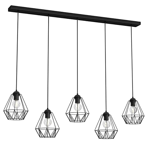 Licht-Erlebnisse Hängeleuchte Käfig 5-flammig Balken aus Metall in schwarz Retrodesign 5xE27 bis 60W für Küche Flur Wohnzimmer Pendellampe Pendelleuchte Innen von Licht-Erlebnisse