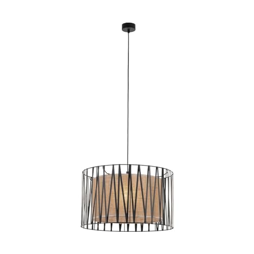 Licht-Erlebnisse Hängeleuchte rund Jute Metall 3x E27 D: 50 cm rund H: max. 120 cm Schwarz Braun Modern Hängelampe Pendelleuchte Wohnzimmer von Licht-Erlebnisse