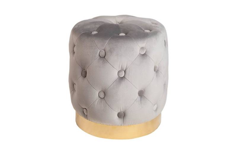 Licht-Erlebnisse Hocker LAURA, Grau Gold klein Ø 37 cm H: 38 cm aus Samt Metall Chesterfield Pouf von Licht-Erlebnisse
