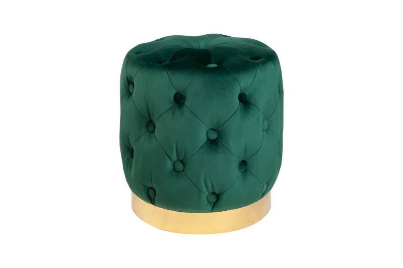 Licht-Erlebnisse Hocker LAURA, Polsterhocker Grün Gold aus Samt Metall Ø 37 cm Chesterfield Pouf von Licht-Erlebnisse
