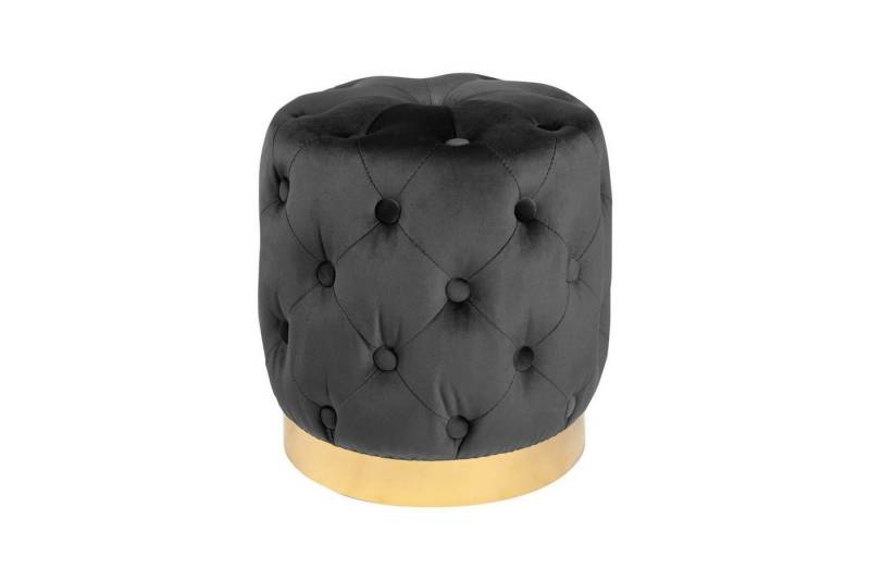Licht-Erlebnisse Hocker LAURA, Schwarz Gold aus Samt Metall Ø 37cm H: 38cm Chesterfield Pouf Hocker von Licht-Erlebnisse
