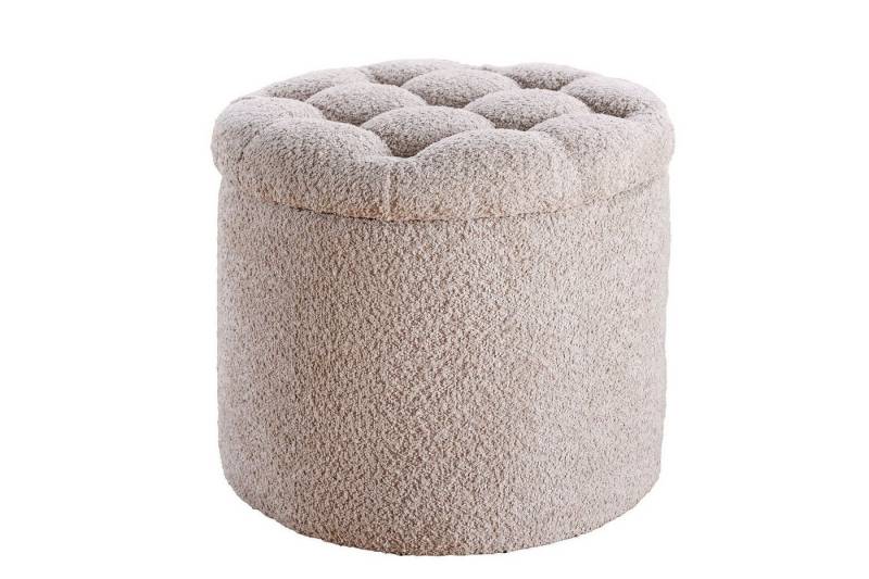 Licht-Erlebnisse Hocker LAURA, mit Stauraum Ø 50 cm H: 43 cm Bouclé Creme Beige Hocker Pouf von Licht-Erlebnisse