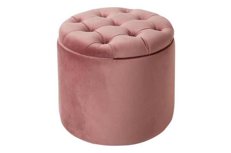Licht-Erlebnisse Hocker LAURA, mit Stauraum Rosa Ø 50 cm H: 43 cm Samt Metall Chesterfield Pouf von Licht-Erlebnisse