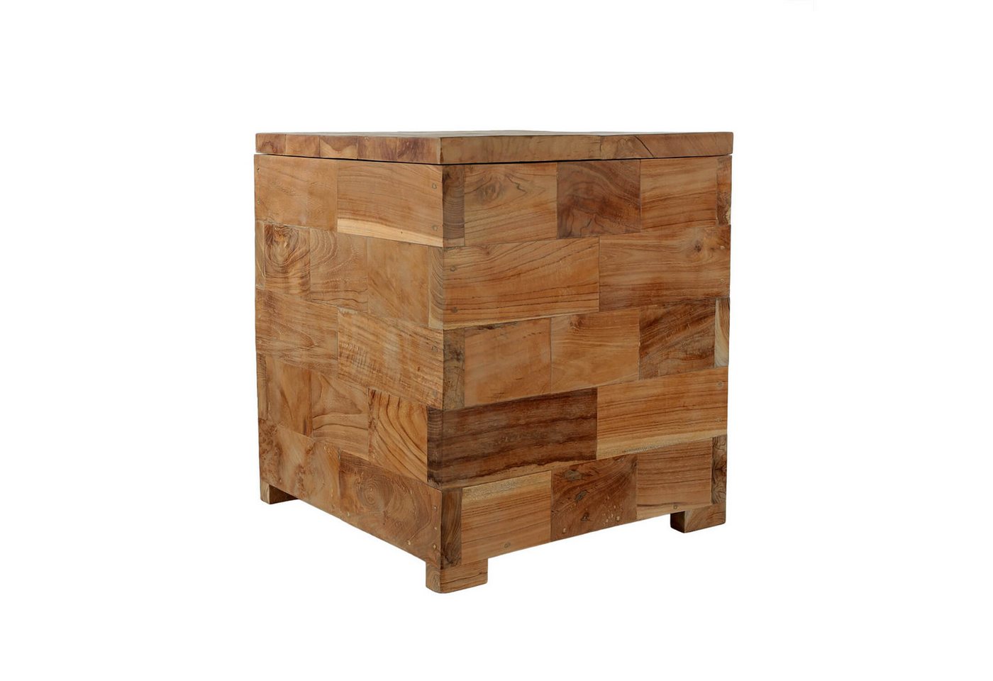 Licht-Erlebnisse Hocker LOMBO, Teak Holz mit Stauraum 40 x 40 x 45 cm Handarbeit Unikat von Licht-Erlebnisse