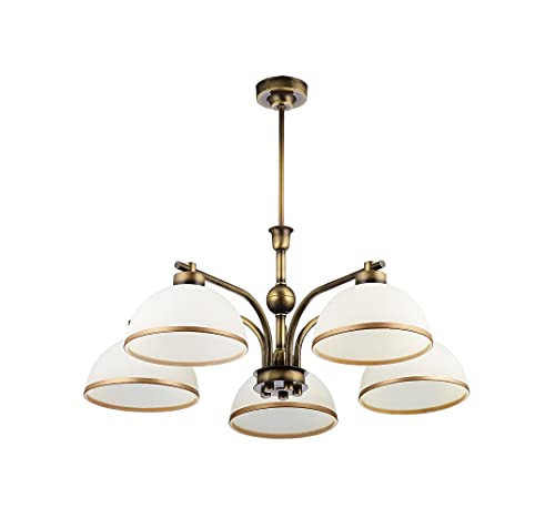 Licht-Erlebnisse Jugendstil Deckenleuchte SARAI in Messing antik Glas Schirm Ø68cm 5-flammig Deckenlampe Esszimmer Wohnzimmer von Licht-Erlebnisse