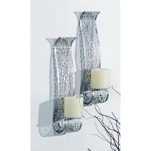 Kerzenhalter für die Wand 2 Stück 12 x 37,5 x 8,5 cm Stahl in Silber Wandkerzenhalter Kerzenständer - ohne Kerzen von Licht-Erlebnisse