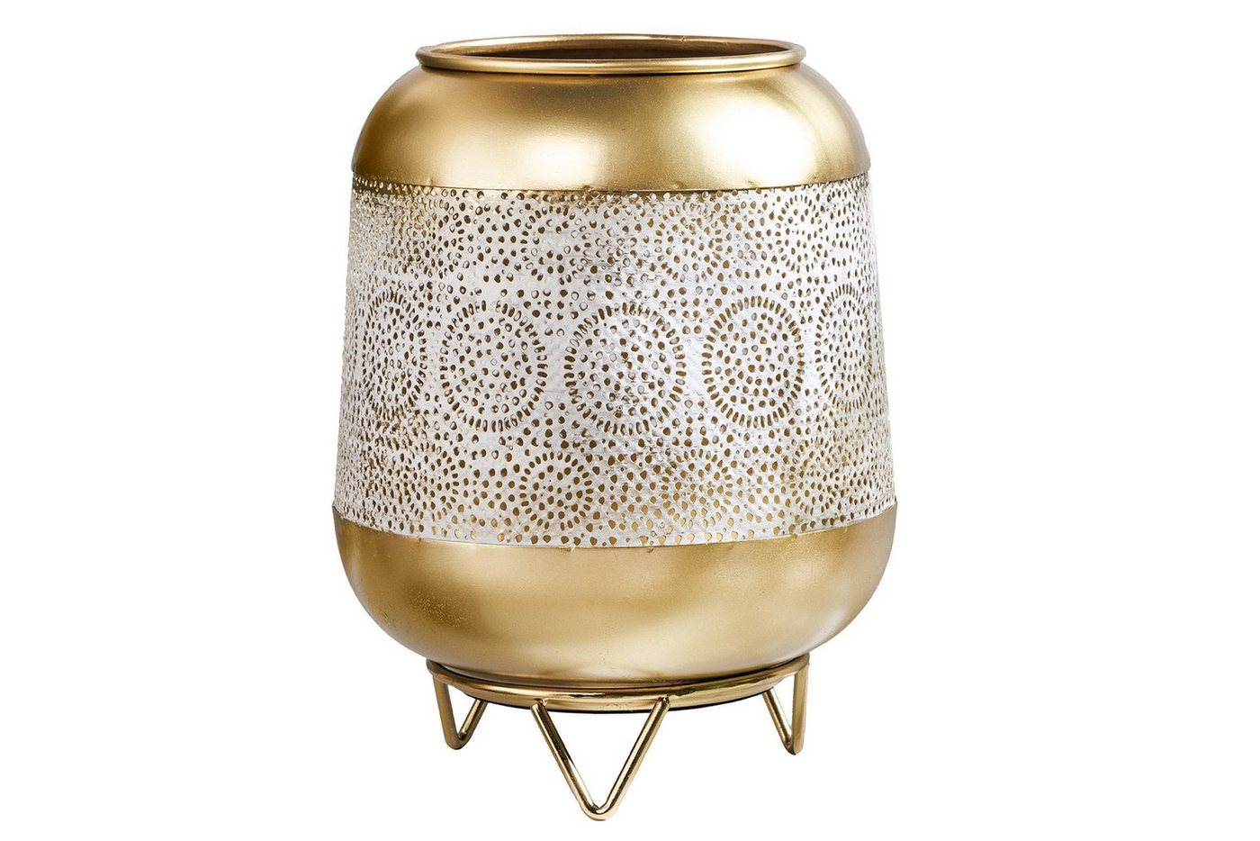 Licht-Erlebnisse Kerzenlaterne REMUS, Weiß Gold aus Eisen H: 25cm Ø 19cm Handarbeit Laterne von Licht-Erlebnisse