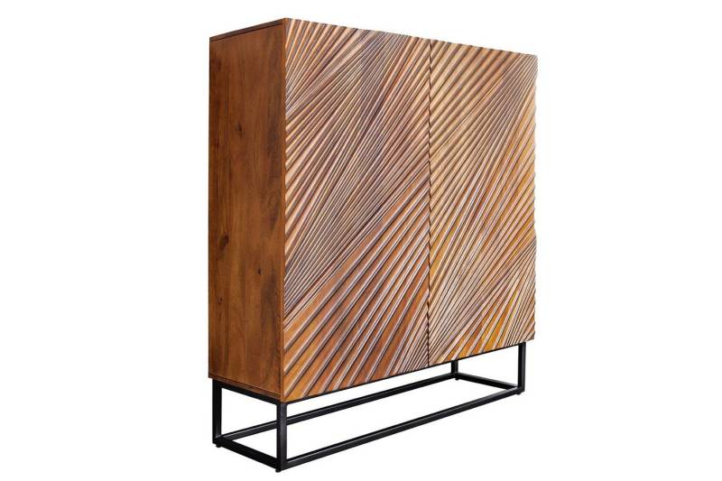 Licht-Erlebnisse Kommode ARNZ, 100 x 120 cm in Braun Schwarz 3D Muster Mangoholz MDF Metall von Licht-Erlebnisse