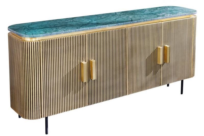 Licht-Erlebnisse Kommode DAVEN, Art Déco 160 x 79 cm Marmor Mangoholz Metall in Grün Messing von Licht-Erlebnisse