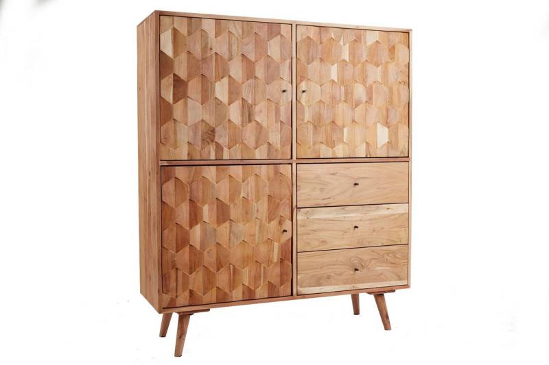 Licht-Erlebnisse Kommode JAKARTA, Holz Akazie 118 x 140 cm Schubladen 3D-Fronten von Licht-Erlebnisse