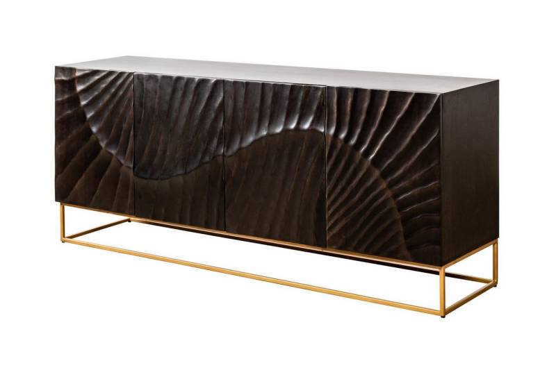 Licht-Erlebnisse Kommode LORIEN, Schwarz Gold groß 177 x 76 cm Handarbeit Mangoholz Metall von Licht-Erlebnisse