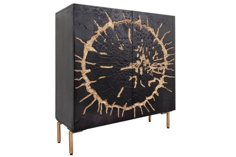 Licht-Erlebnisse Kommode PYM, Schwarz Gold Handarbeit 100 x 120 cm Mangoholz Metall von Licht-Erlebnisse