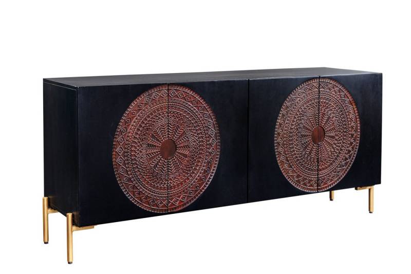 Licht-Erlebnisse Kommode RAINE, 160 cm Holz Metall in Schwarz Kupfer Gold Handarbeit Ornamente von Licht-Erlebnisse