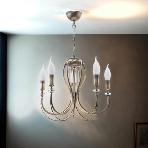 Licht-Erlebnisse Kronleuchter 5-armig antik in Messing elegantes Design AREGUND Esszimmerlampe Wohnzimmerbeleuchtung von Licht-Erlebnisse