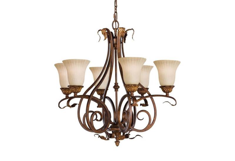 Licht-Erlebnisse Kronleuchter ANABELL 10, ohne Leuchtmittel, Lüster E27 Creme Esstisch Esszimmer Glas Metall Modern Pendelleuchte von Licht-Erlebnisse