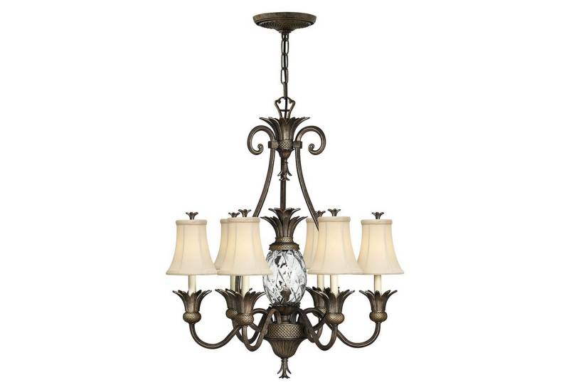 Licht-Erlebnisse Kronleuchter ANABELL 8, ohne Leuchtmittel, Lüster Esszimmer Esstisch Creme Bronze E14 Stoff Metall Floral von Licht-Erlebnisse