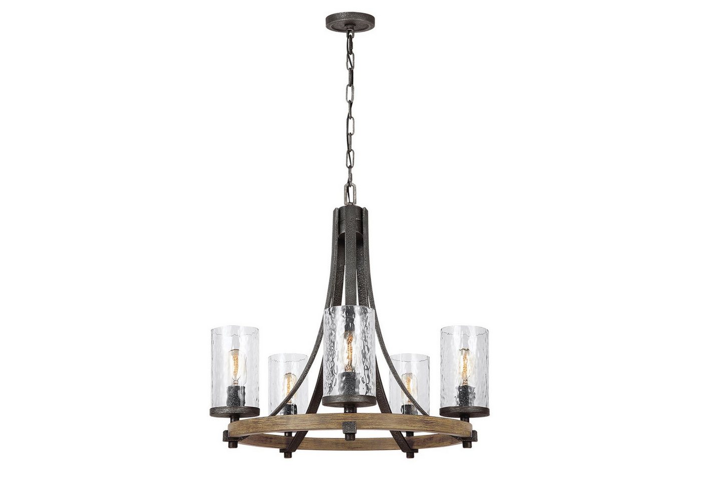 Licht-Erlebnisse Kronleuchter CADIZ, ohne Leuchtmittel, Metall Glas E27 rund D: 61 cm H: max. 217,4 cm Rustikal von Licht-Erlebnisse