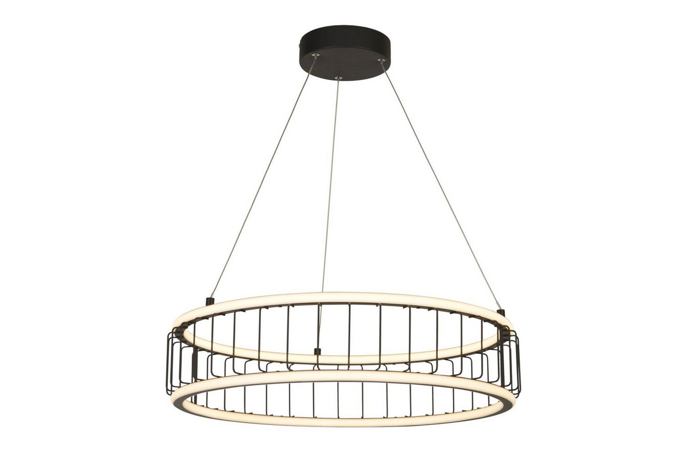Licht-Erlebnisse Kronleuchter CALEB, LED, Warmweiß, LED Ø 57,5 cm Schwarz Weiß 3000 K 1786 lm Metall Modern Wohnzimmer von Licht-Erlebnisse