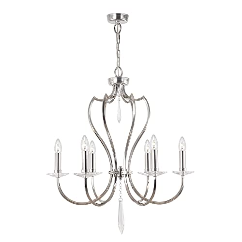 Licht-Erlebnisse Kronleuchter CANDELA 12 Kristall Echt-Messing in Nickel poliert 6-flammig Ø65cm Klassisch Design Lampe Licht-Erlebnisse Kronleuchter CANDELA 12 Kristall Echt-Messing in Nickel poliert 6-flammig Ø65cm Klassisch Design Lampe von Licht-Erlebnisse