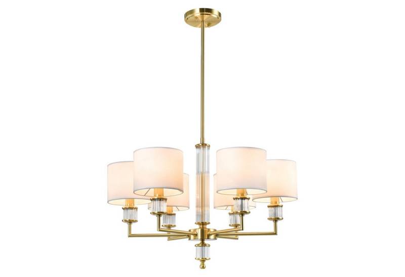 Licht-Erlebnisse Kronleuchter CARWEN, ohne Leuchtmittel, B: 67 cm H: max. 125 cm verstellbar in Messing Weiß E14 Stoff Metall Licht-Erlebnisse Kronleuchter CARWEN, ohne Leuchtmittel, B: 67 cm H: max. 125 cm verstellbar in Messing Weiß E14 Stoff Metall von Licht-Erlebnisse